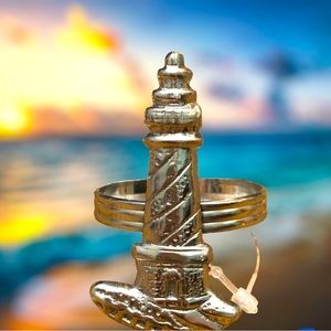 NWT Park Designs Pewter Lighthouse Napkin Rings Set